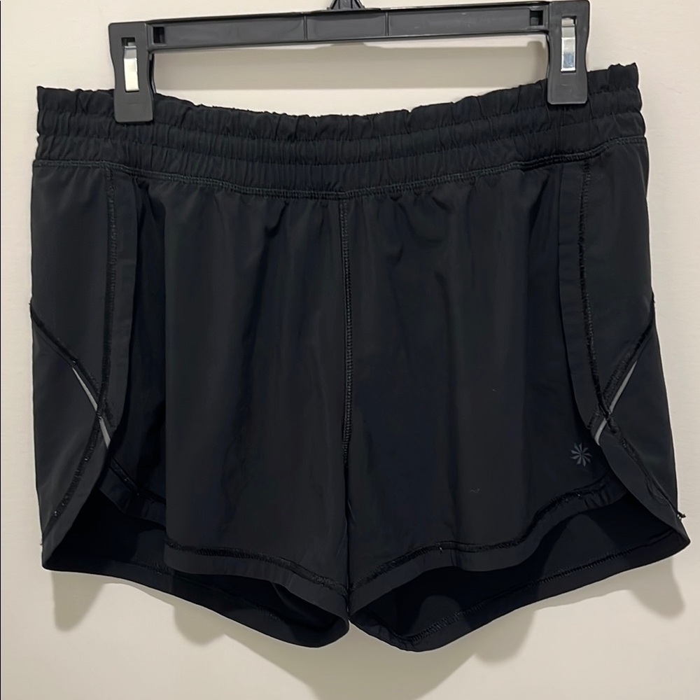 Athleta Black 4” Shorts - size M, built in brief, hidden key pocket. Like new